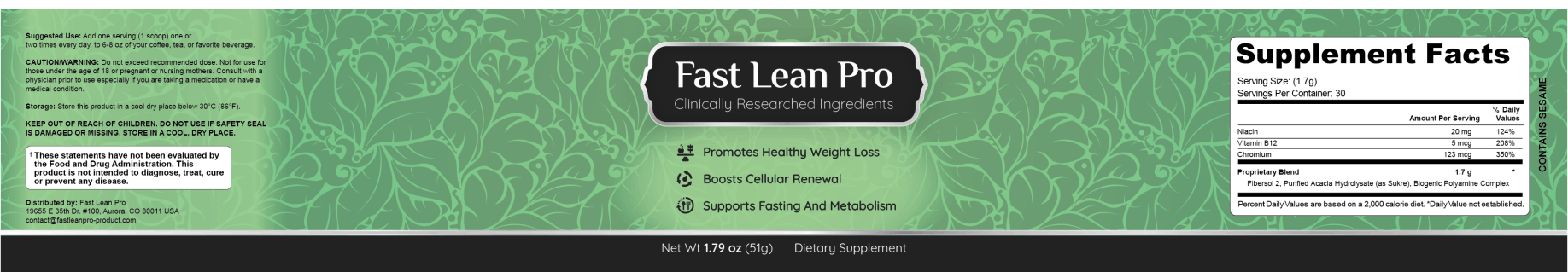 Fast Lean Pro Supplement facts